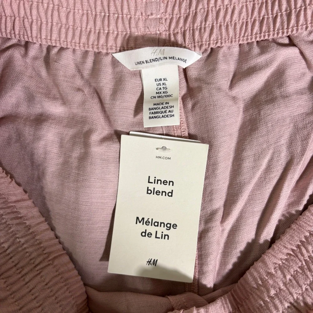 H&M Pink Linen Blend Wide Leg Culotte Pants XL High Waist Relaxed Crop AQ240